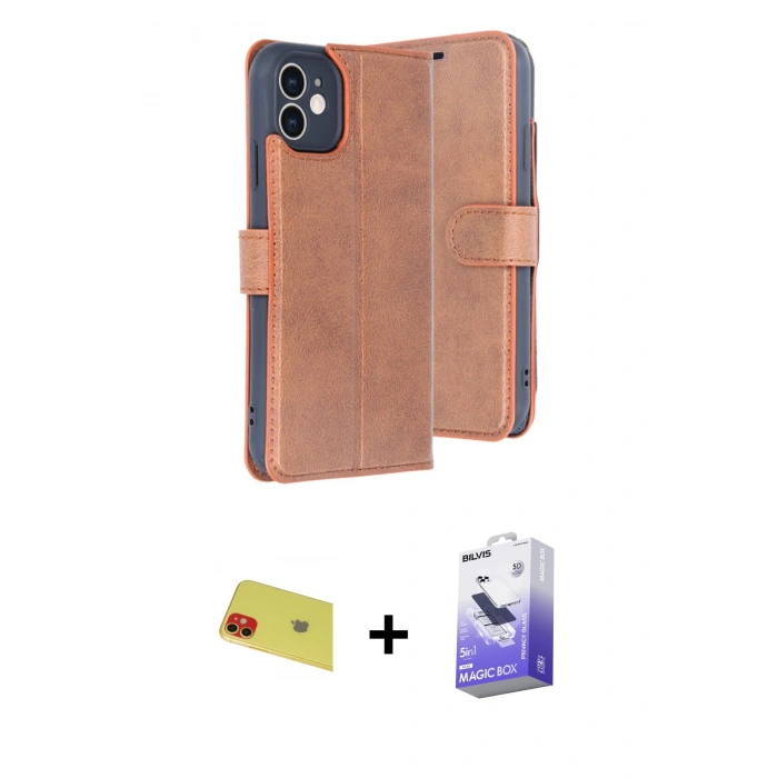 MARSİLYAN™- iPhone 11 Kılıf Siluet Işık Serisi - Siyah Bilvis 5in1 5D Magic Hayalet Cam Ekran Koruyucu + Kırmızı Rainbow Kamera Lens Koruma Cam