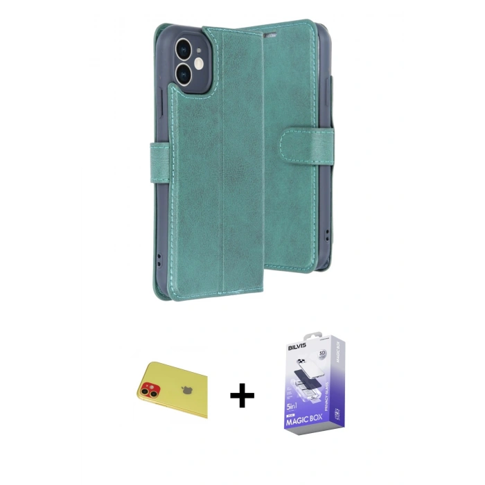 MARSİLYAN™- iPhone 11 Kılıf Siluet Işık Serisi - Siyah Bilvis 5in1 5D Magic Hayalet Cam Ekran Koruyucu + Kırmızı Rainbow Kamera Lens Koruma Cam