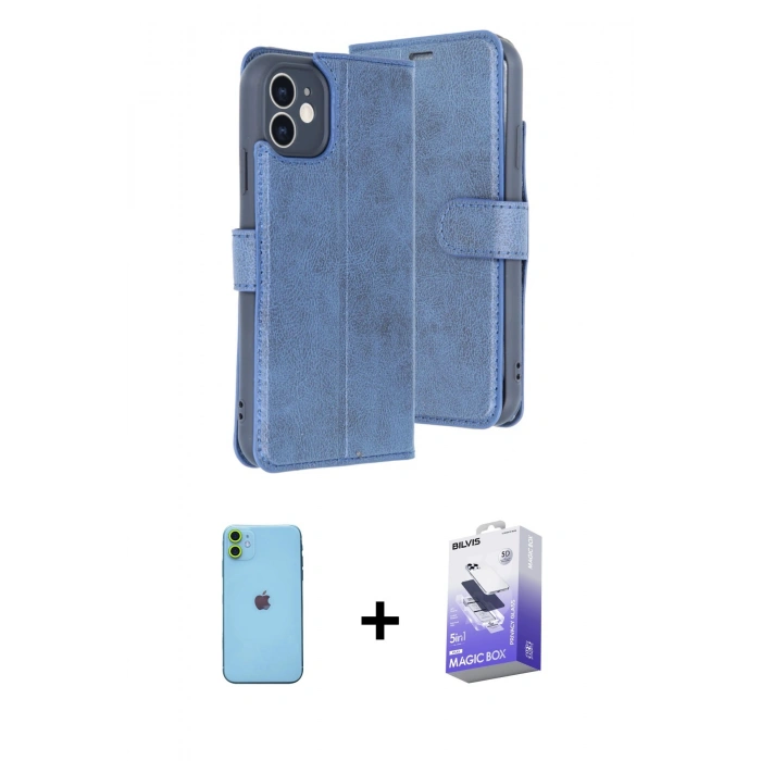 MARSİLYAN™- iPhone 11 Kılıf Siluet Işık Serisi - Siyah Bilvis 5in1 5D Magic Hayalet Cam Ekran Koruyucu + Neon Fosforlu Kamera Lens - YL