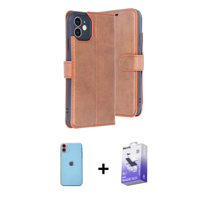 MARSİLYAN™- iPhone 11 Kılıf Siluet Işık Serisi - Siyah Bilvis 5in1 5D Magic Hayalet Cam Ekran Koruyucu + Neon Fosforlu Kamera Lens - TU