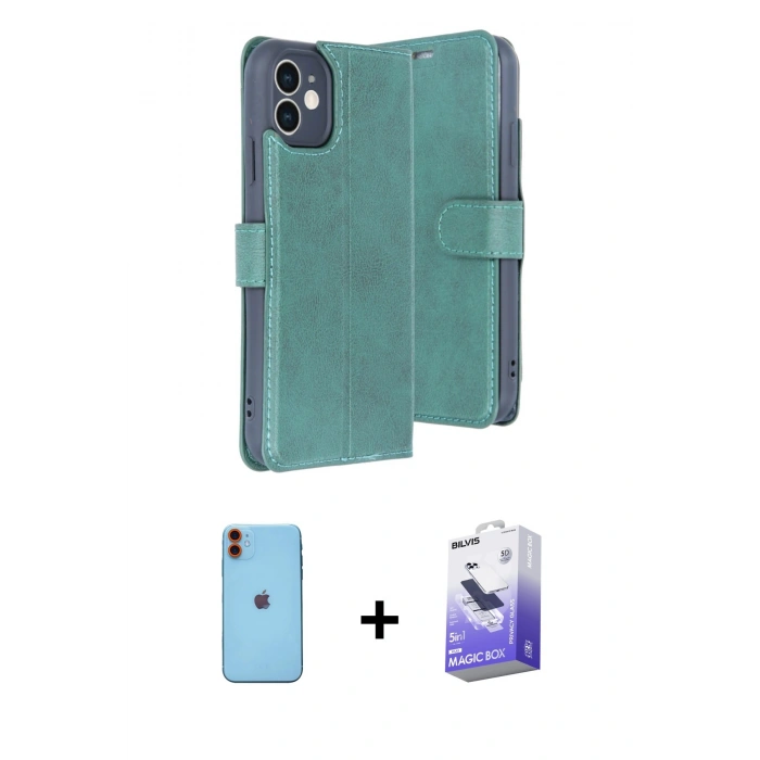 MARSİLYAN™- iPhone 11 Kılıf Siluet Işık Serisi - Siyah Bilvis 5in1 5D Magic Hayalet Cam Ekran Koruyucu + Neon Fosforlu Kamera Lens - TU