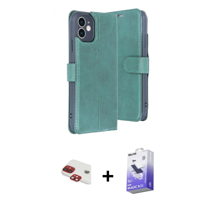 MARSİLYAN™- iPhone 11 Kılıf Siluet Işık Serisi - Siyah Bilvis 5in1 5D Magic Hayalet Cam Ekran Koruyucu + Pers Alüminyum Kamera Lens - KI