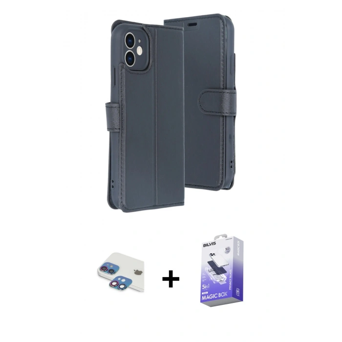MARSİLYAN™- iPhone 11 Kılıf Siluet Işık Serisi - Siyah Bilvis 5in1 5D Magic Hayalet Cam Ekran Koruyucu + Pers Alüminyum Kamera Lens - GI