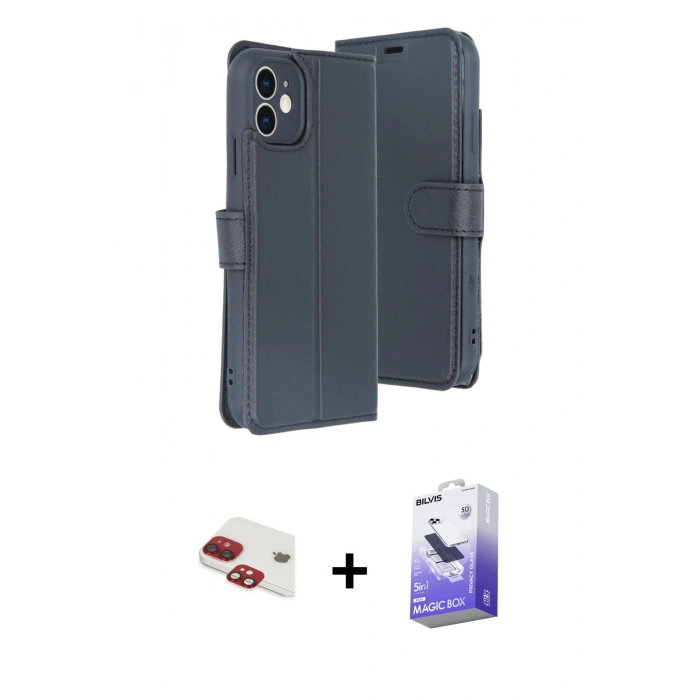 MARSİLYAN™- iPhone 11 Kılıf Siluet Işık Serisi - Siyah Bilvis 5in1 5D Magic Hayalet Cam Ekran Koruyucu + Pers Alüminyum Kamera Lens - KI