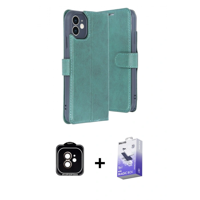 MARSİLYAN™- iPhone 11 Kılıf Siluet Işık Serisi - Siyah Bilvis 5in1 5D Magic Hayalet Cam Ekran Koruyucu + PVD Metal Kamera Lens - TU