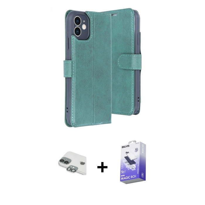 MARSİLYAN™- iPhone 11 Kılıf Siluet Işık Serisi - Siyah Bilvis 5in1 5D Magic Hayalet Cam Ekran Koruyucu + Pers Alüminyum Kamera Lens - YL