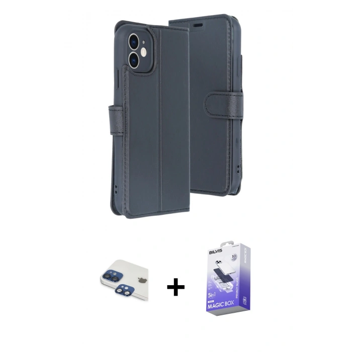 MARSİLYAN™- iPhone 11 Kılıf Siluet Işık Serisi - Siyah Bilvis 5in1 5D Magic Hayalet Cam Ekran Koruyucu + Pers Alüminyum Kamera Lens - LT