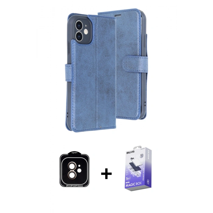 MARSİLYAN™- iPhone 11 Kılıf Siluet Işık Serisi - Siyah Bilvis 5in1 5D Magic Hayalet Cam Ekran Koruyucu + PVD Metal Kamera Lens - TU