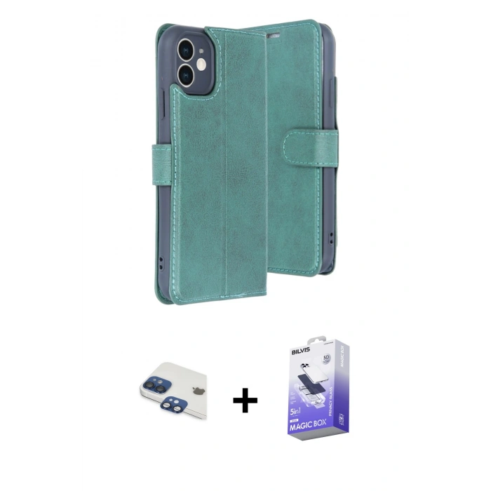 MARSİLYAN™- iPhone 11 Kılıf Siluet Işık Serisi - Siyah Bilvis 5in1 5D Magic Hayalet Cam Ekran Koruyucu + Pers Alüminyum Kamera Lens - LT