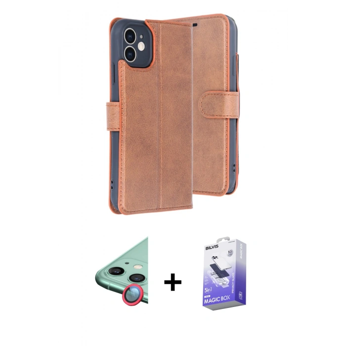 MARSİLYAN™- iPhone 11 Kılıf Siluet Işık Serisi - Siyah Bilvis 5in1 5D Magic Hayalet Cam Ekran Koruyucu + Raze Metal Kamera Lens - KI