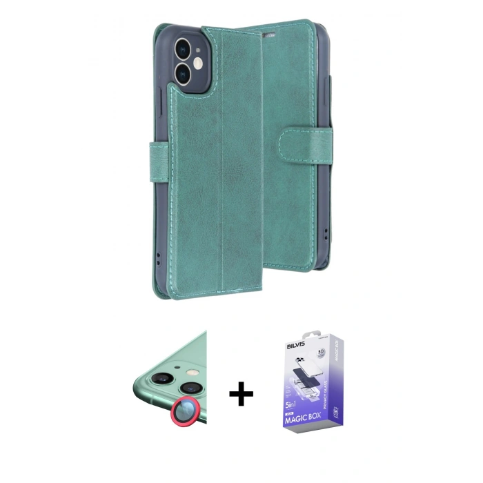 MARSİLYAN™- iPhone 11 Kılıf Siluet Işık Serisi - Siyah Bilvis 5in1 5D Magic Hayalet Cam Ekran Koruyucu + Raze Metal Kamera Lens - KI