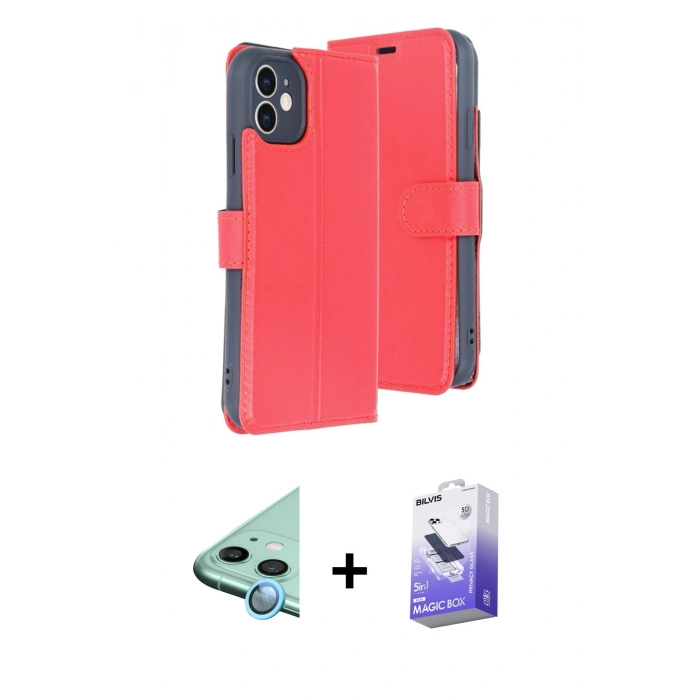 MARSİLYAN™- iPhone 11 Kılıf Siluet Işık Serisi - Siyah Bilvis 5in1 5D Magic Hayalet Cam Ekran Koruyucu + Raze Metal Kamera Lens - MI