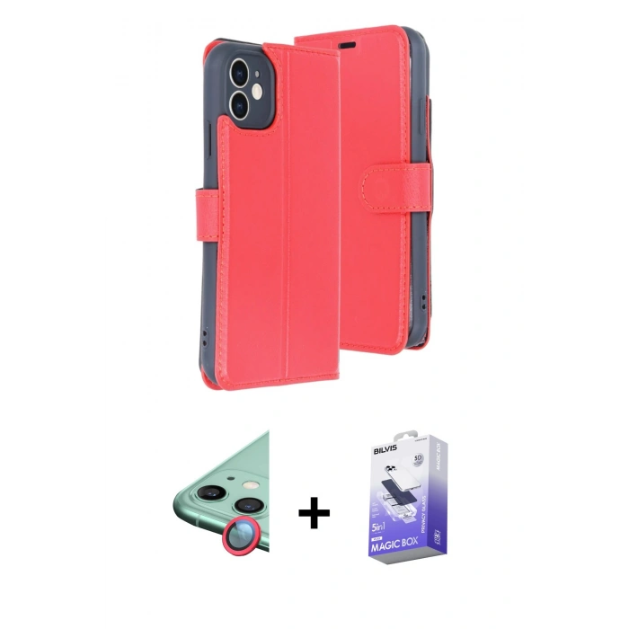 MARSİLYAN™- iPhone 11 Kılıf Siluet Işık Serisi - Siyah Bilvis 5in1 5D Magic Hayalet Cam Ekran Koruyucu + Raze Metal Kamera Lens - KI