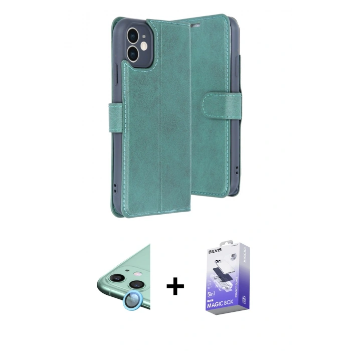 MARSİLYAN™- iPhone 11 Kılıf Siluet Işık Serisi - Siyah Bilvis 5in1 5D Magic Hayalet Cam Ekran Koruyucu + Raze Metal Kamera Lens - MI
