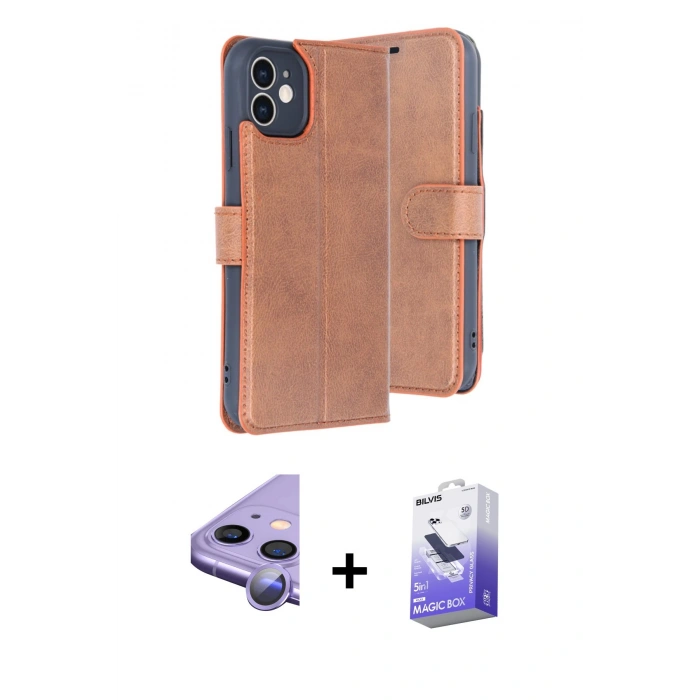 MARSİLYAN™- iPhone 11 Kılıf Siluet Işık Serisi - Siyah Bilvis 5in1 5D Magic Hayalet Cam Ekran Koruyucu + Raze Metal Kamera Lens - MR