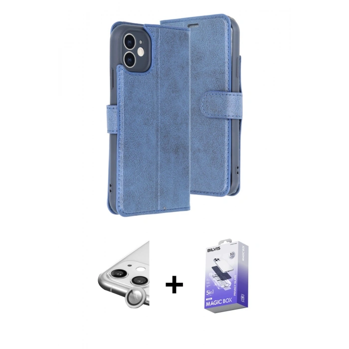 MARSİLYAN™- iPhone 11 Kılıf Siluet Işık Serisi - Siyah Bilvis 5in1 5D Magic Hayalet Cam Ekran Koruyucu + Raze Metal Kamera Lens - GS