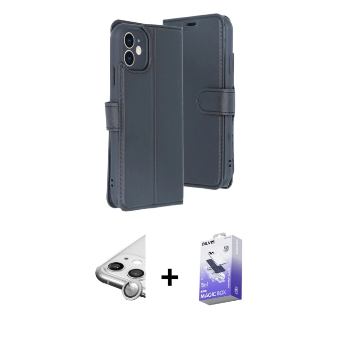 MARSİLYAN™- iPhone 11 Kılıf Siluet Işık Serisi - Siyah Bilvis 5in1 5D Magic Hayalet Cam Ekran Koruyucu + Raze Metal Kamera Lens - GS