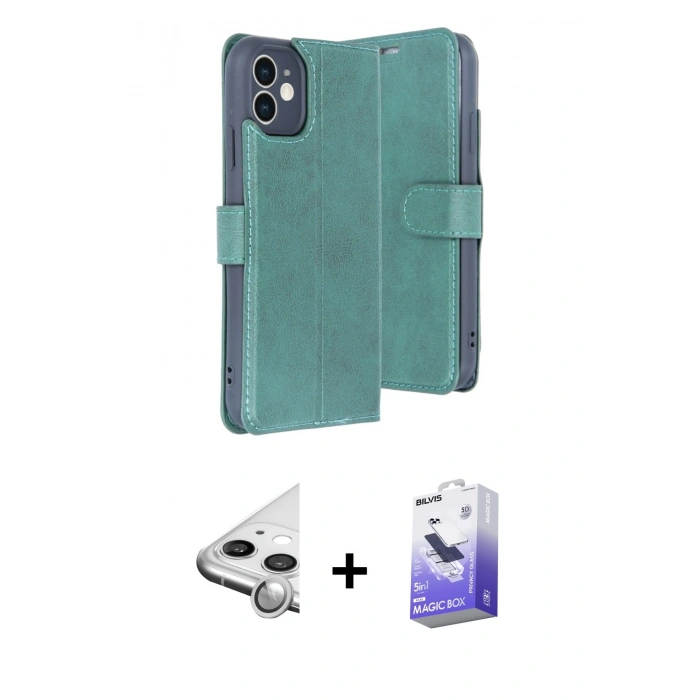 MARSİLYAN™- iPhone 11 Kılıf Siluet Işık Serisi - Siyah Bilvis 5in1 5D Magic Hayalet Cam Ekran Koruyucu + Raze Metal Kamera Lens - GS