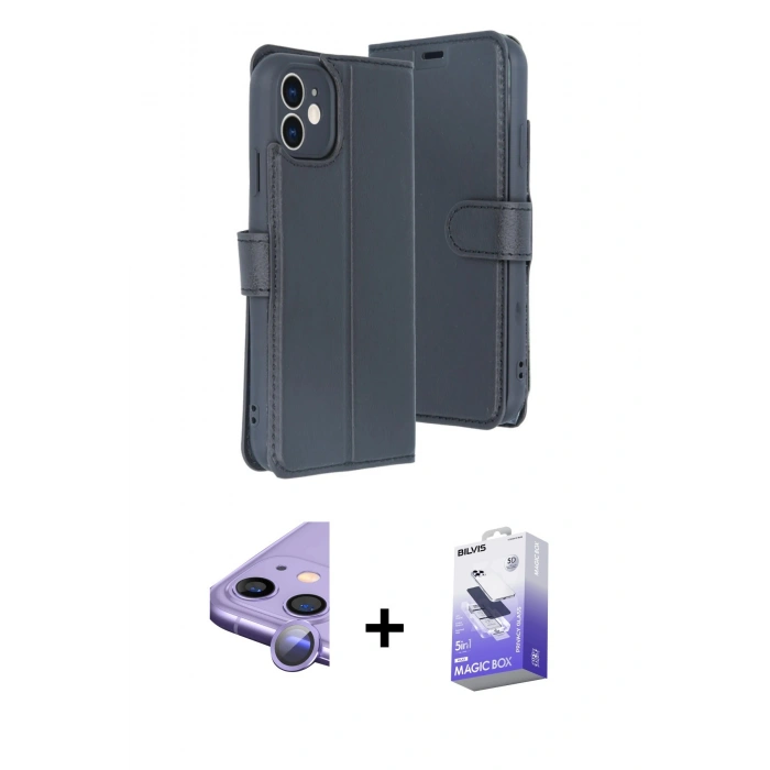 MARSİLYAN™- iPhone 11 Kılıf Siluet Işık Serisi - Siyah Bilvis 5in1 5D Magic Hayalet Cam Ekran Koruyucu + Raze Metal Kamera Lens - MR