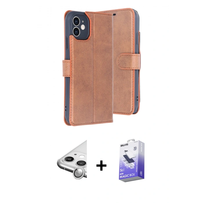 MARSİLYAN™- iPhone 11 Kılıf Siluet Işık Serisi - Siyah Bilvis 5in1 5D Magic Hayalet Cam Ekran Koruyucu + Raze Metal Kamera Lens - GS