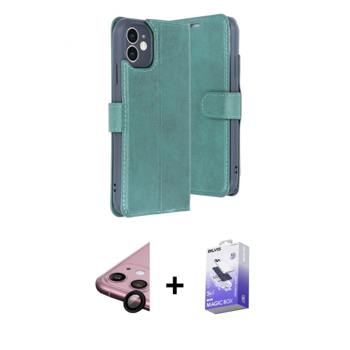 MARSİLYAN™- iPhone 11 Kılıf Siluet Işık Serisi - Siyah Bilvis 5in1 5D Magic Hayalet Cam Ekran Koruyucu + Raze Metal Kamera Lens - SH