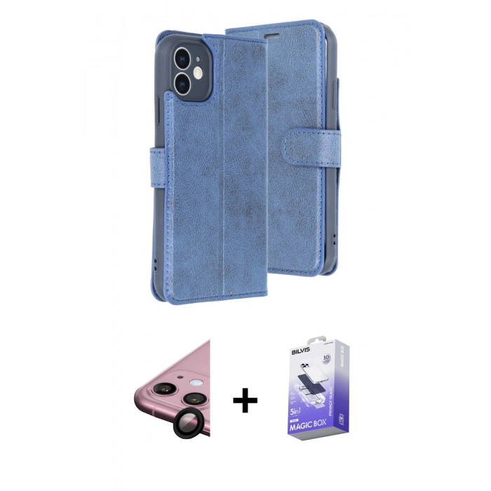 MARSİLYAN™- iPhone 11 Kılıf Siluet Işık Serisi - Siyah Bilvis 5in1 5D Magic Hayalet Cam Ekran Koruyucu + Raze Metal Kamera Lens - SH