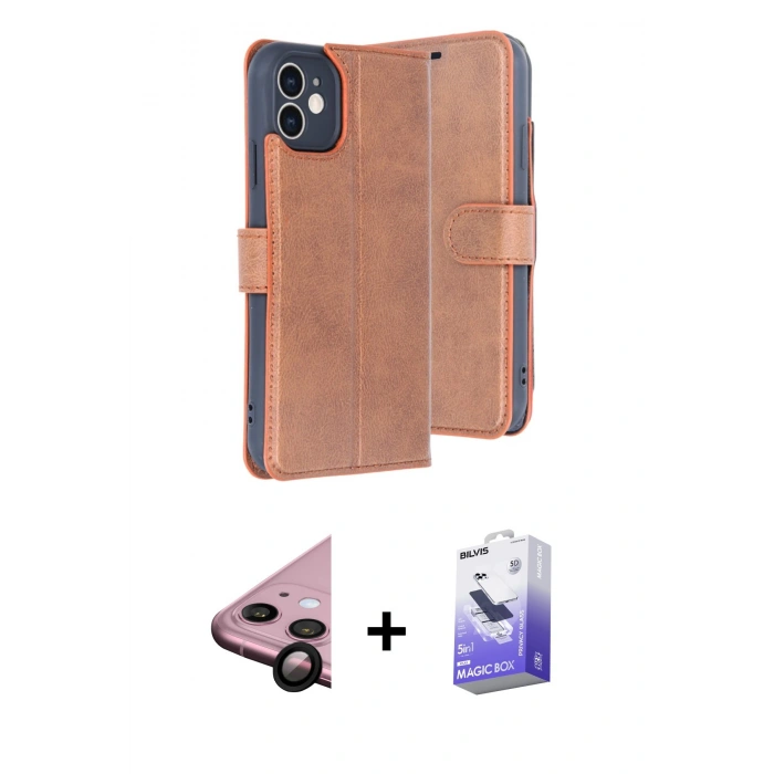 MARSİLYAN™- iPhone 11 Kılıf Siluet Işık Serisi - Siyah Bilvis 5in1 5D Magic Hayalet Cam Ekran Koruyucu + Raze Metal Kamera Lens - SH