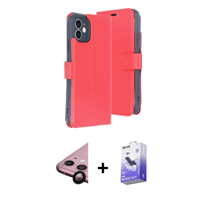 MARSİLYAN™- iPhone 11 Kılıf Siluet Işık Serisi - Siyah Bilvis 5in1 5D Magic Hayalet Cam Ekran Koruyucu + Raze Metal Kamera Lens - SH