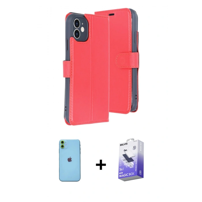MARSİLYAN™- iPhone 11 Kılıf Siluet Işık Serisi - Siyah Bilvis 5in1 5D Magic Hayalet Cam Ekran Koruyucu + Yeşil Neon Fosforlu Kamera Lens