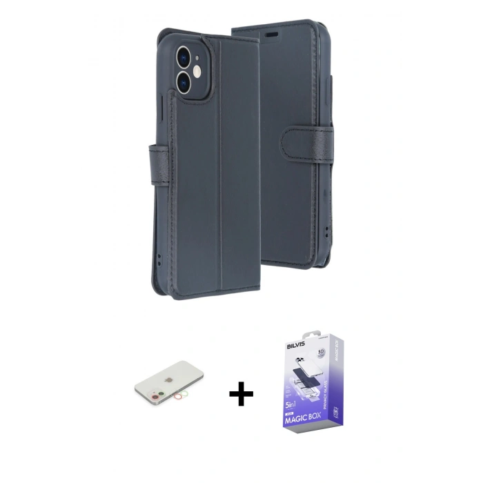 MARSİLYAN™- iPhone 11 Kılıf Siluet Işık Serisi - Siyah Bilvis 5in1 5D Magic Hayalet Cam Ekran Koruyucu + Renkli Kamera Lens Koruma Cam - YL