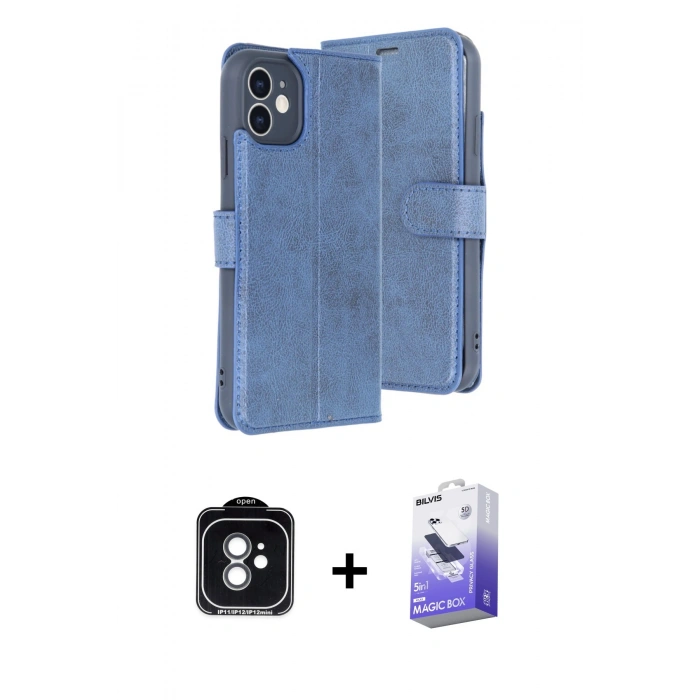MARSİLYAN™- iPhone 11 Kılıf Siluet Işık Serisi - Siyah Bilvis 5in1 5D Magic Hayalet Cam Ekran Koruyucu + PVD Metal Kamera Lens - YL