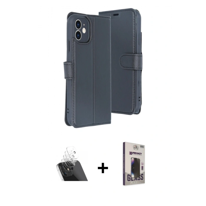 MARSİLYAN™- iPhone 11 Kılıf Siluet Işık Serisi - Siyah Bilvis Hayalet Cam Ekran Koruyucu + Kamera Lens Koruma Cam - SF