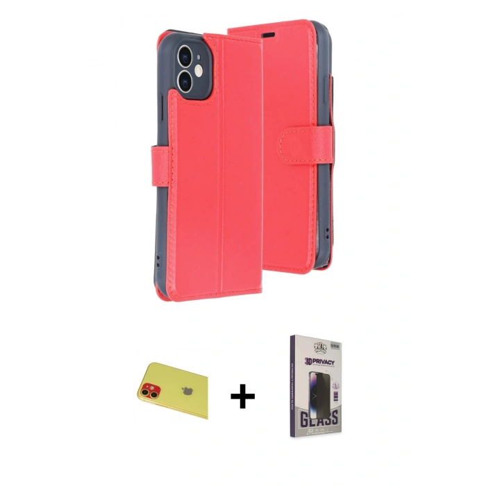 MARSİLYAN™- iPhone 11 Kılıf Siluet Işık Serisi - Siyah Bilvis Hayalet Cam Ekran Koruyucu + Rainbow Kamera Lens Koruma Cam - KI