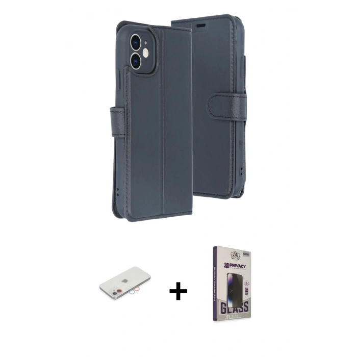 MARSİLYAN™- iPhone 11 Kılıf Siluet Işık Serisi - Siyah Bilvis Hayalet Cam Ekran Koruyucu + Renkli Kamera Lens Koruma Cam - PE