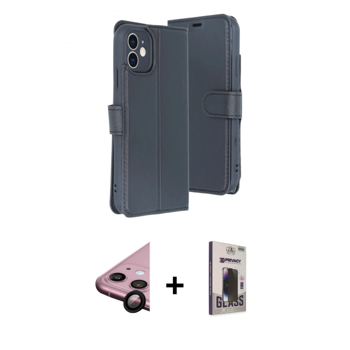 MARSİLYAN™- iPhone 11 Kılıf Siluet Işık Serisi - Siyah Bilvis Hayalet Cam Ekran Koruyucu + Raze Metal Kamera Lens - SH