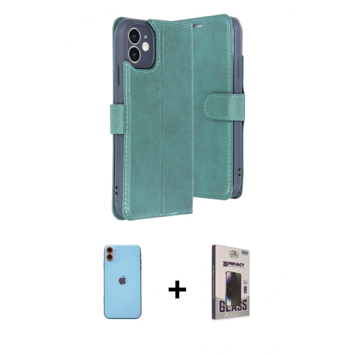 MARSİLYAN™- iPhone 11 Kılıf Siluet Işık Serisi - Siyah Bilvis Hayalet Cam Ekran Koruyucu + Neon Fosforlu Kamera Lens - TU