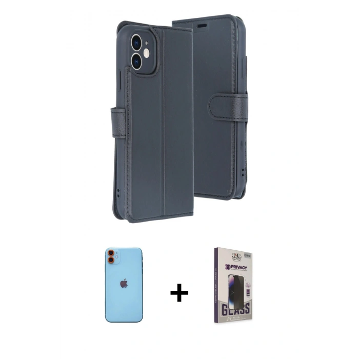 MARSİLYAN™- iPhone 11 Kılıf Siluet Işık Serisi - Siyah Bilvis Hayalet Cam Ekran Koruyucu + Neon Fosforlu Kamera Lens - TU