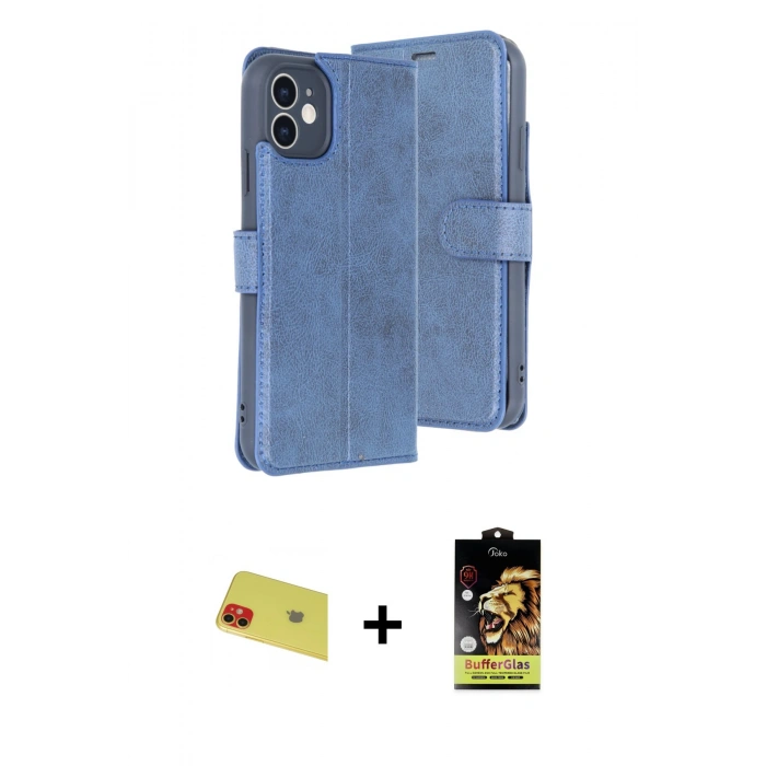 MARSİLYAN™- iPhone 11 Kılıf Siluet Işık Serisi - Siyah Buffer Cam Ekran Koruyucu + Rainbow Kamera Lens Koruma Cam - KI