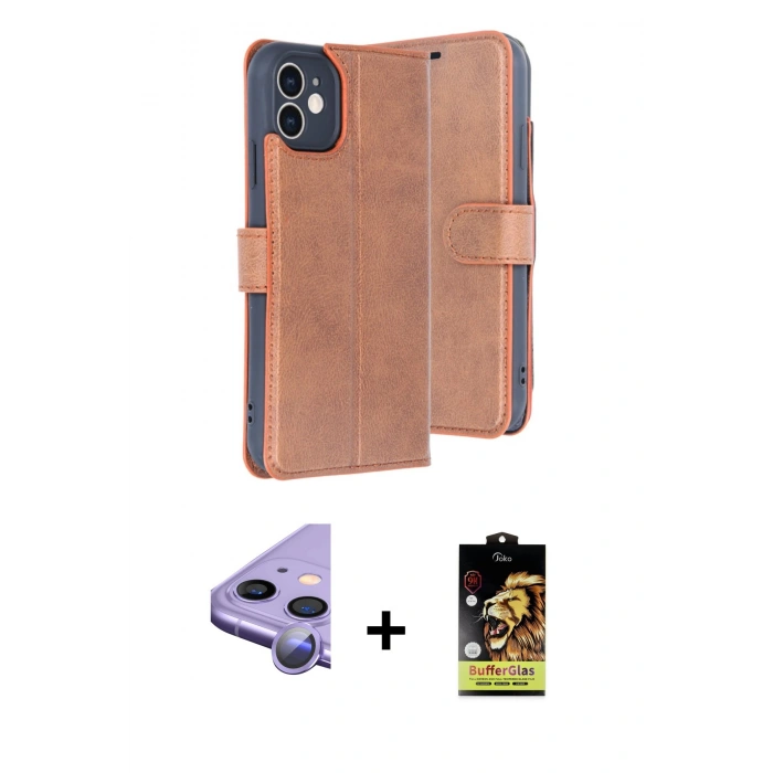 MARSİLYAN™- iPhone 11 Kılıf Siluet Işık Serisi - Siyah Buffer Cam Ekran Koruyucu + Raze Metal Kamera Lens - MR