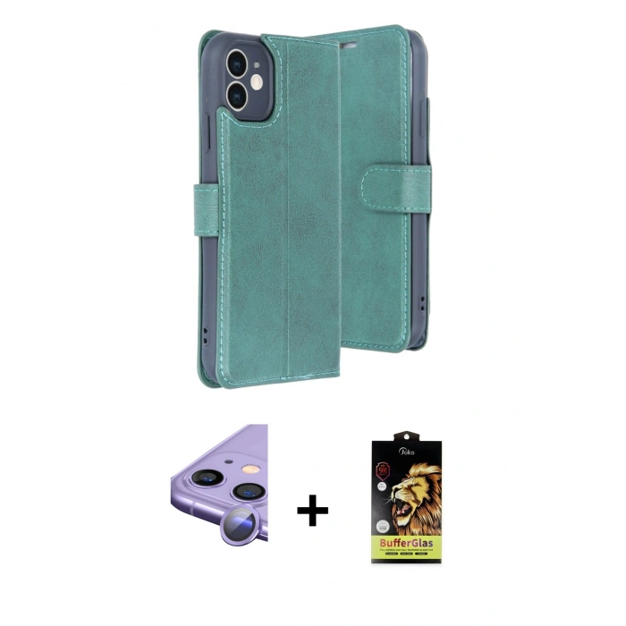 MARSİLYAN™- iPhone 11 Kılıf Siluet Işık Serisi - Siyah Buffer Cam Ekran Koruyucu + Raze Metal Kamera Lens - MR