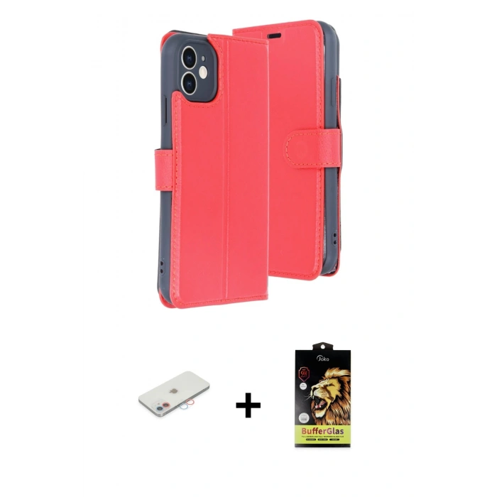 MARSİLYAN™- iPhone 11 Kılıf Siluet Işık Serisi - Siyah Buffer Cam Ekran Koruyucu + Renkli Kamera Lens Koruma Cam - PE