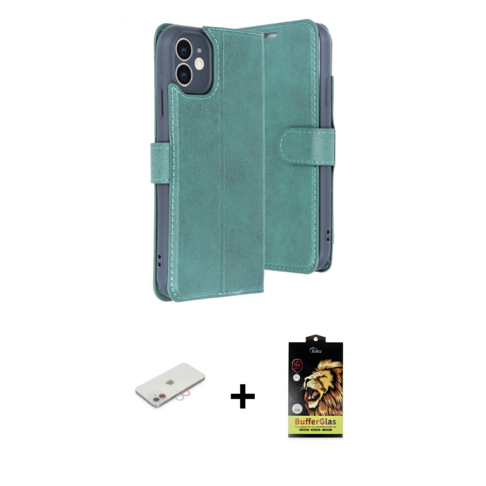 MARSİLYAN™- iPhone 11 Kılıf Siluet Işık Serisi - Siyah Buffer Cam Ekran Koruyucu + Renkli Kamera Lens Koruma Cam - PE