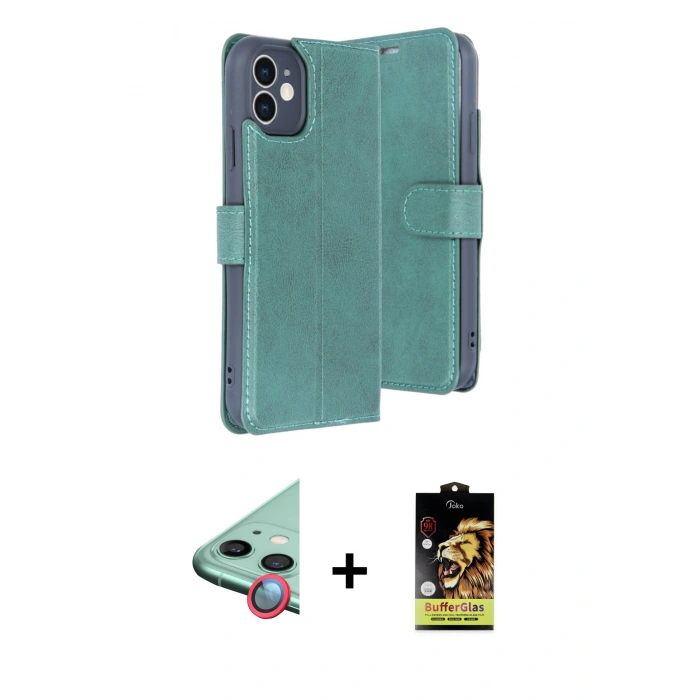 MARSİLYAN™- iPhone 11 Kılıf Siluet Işık Serisi - Siyah Buffer Cam Ekran Koruyucu + Raze Metal Kamera Lens - KI