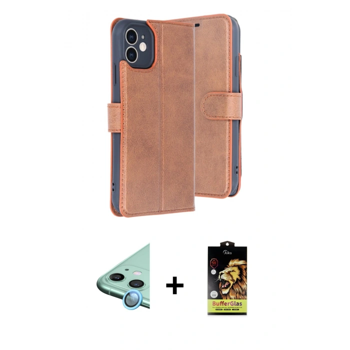 MARSİLYAN™- iPhone 11 Kılıf Siluet Işık Serisi - Siyah Buffer Cam Ekran Koruyucu + Raze Metal Kamera Lens - MI
