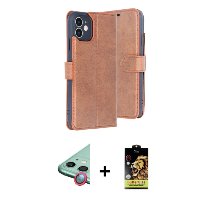 MARSİLYAN™- iPhone 11 Kılıf Siluet Işık Serisi - Siyah Buffer Cam Ekran Koruyucu + Raze Metal Kamera Lens - KI