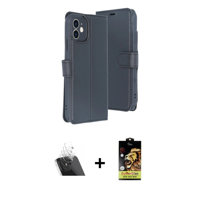 MARSİLYAN™- iPhone 11 Kılıf Siluet Işık Serisi - Siyah Buffer Cam Ekran Koruyucu + Kamera Lens Koruma Cam - SF