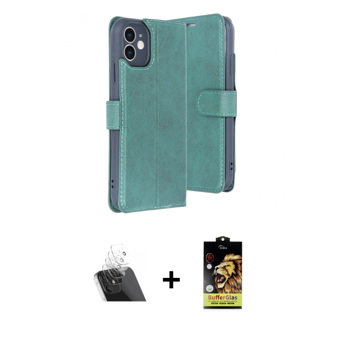 MARSİLYAN™- iPhone 11 Kılıf Siluet Işık Serisi - Siyah Buffer Cam Ekran Koruyucu + Kamera Lens Koruma Cam - SF