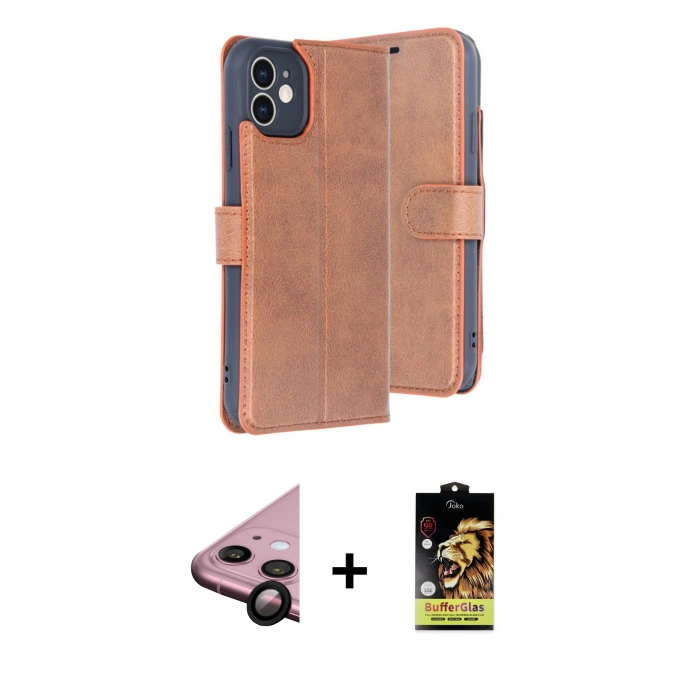 MARSİLYAN™- iPhone 11 Kılıf Siluet Işık Serisi - Siyah Buffer Cam Ekran Koruyucu + Raze Metal Kamera Lens - SH