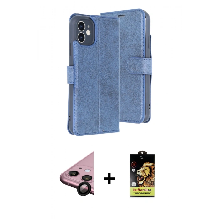 MARSİLYAN™- iPhone 11 Kılıf Siluet Işık Serisi - Siyah Buffer Cam Ekran Koruyucu + Raze Metal Kamera Lens - SH