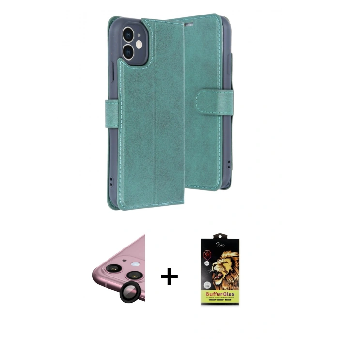 MARSİLYAN™- iPhone 11 Kılıf Siluet Işık Serisi - Siyah Buffer Cam Ekran Koruyucu + Raze Metal Kamera Lens - SH